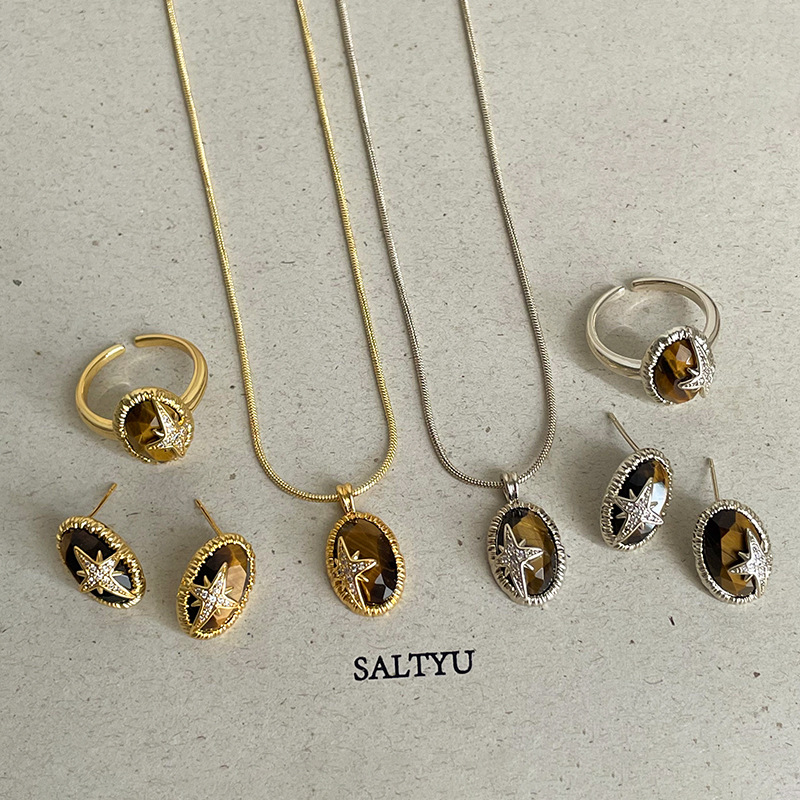 Coin Necklace Delicate - 미나르 섬세한 천연석 타이거 아이즈 타원형