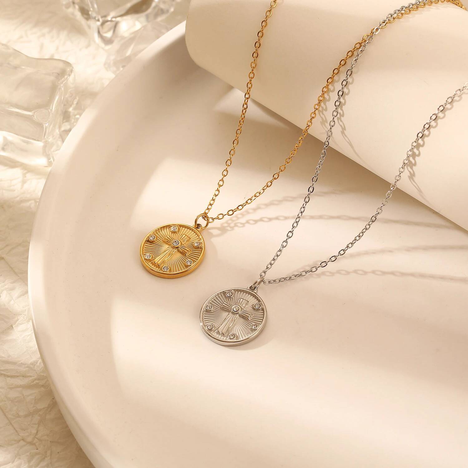 Coin Necklace Delicate - 여성용 섬세한 동전 모양 지르콘 스톤