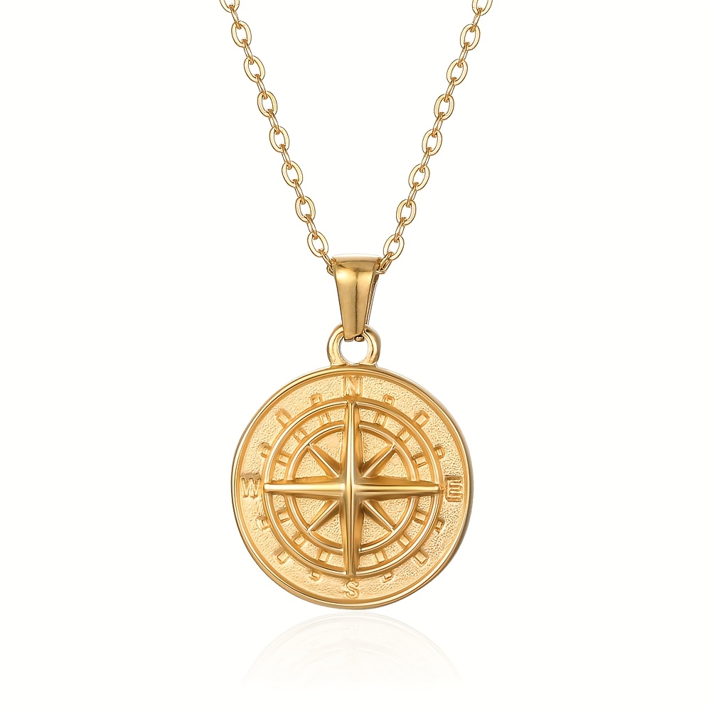 Coin Necklace Delicate - 스테인리스 스틸 여성용 섬세한 금도금 나침반