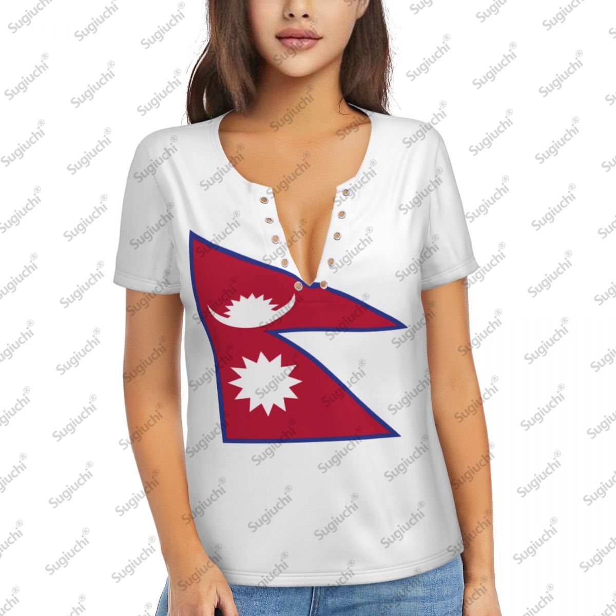 Women Accessories Nepal - 2025 네팔 국기 섹시한 딥 브이