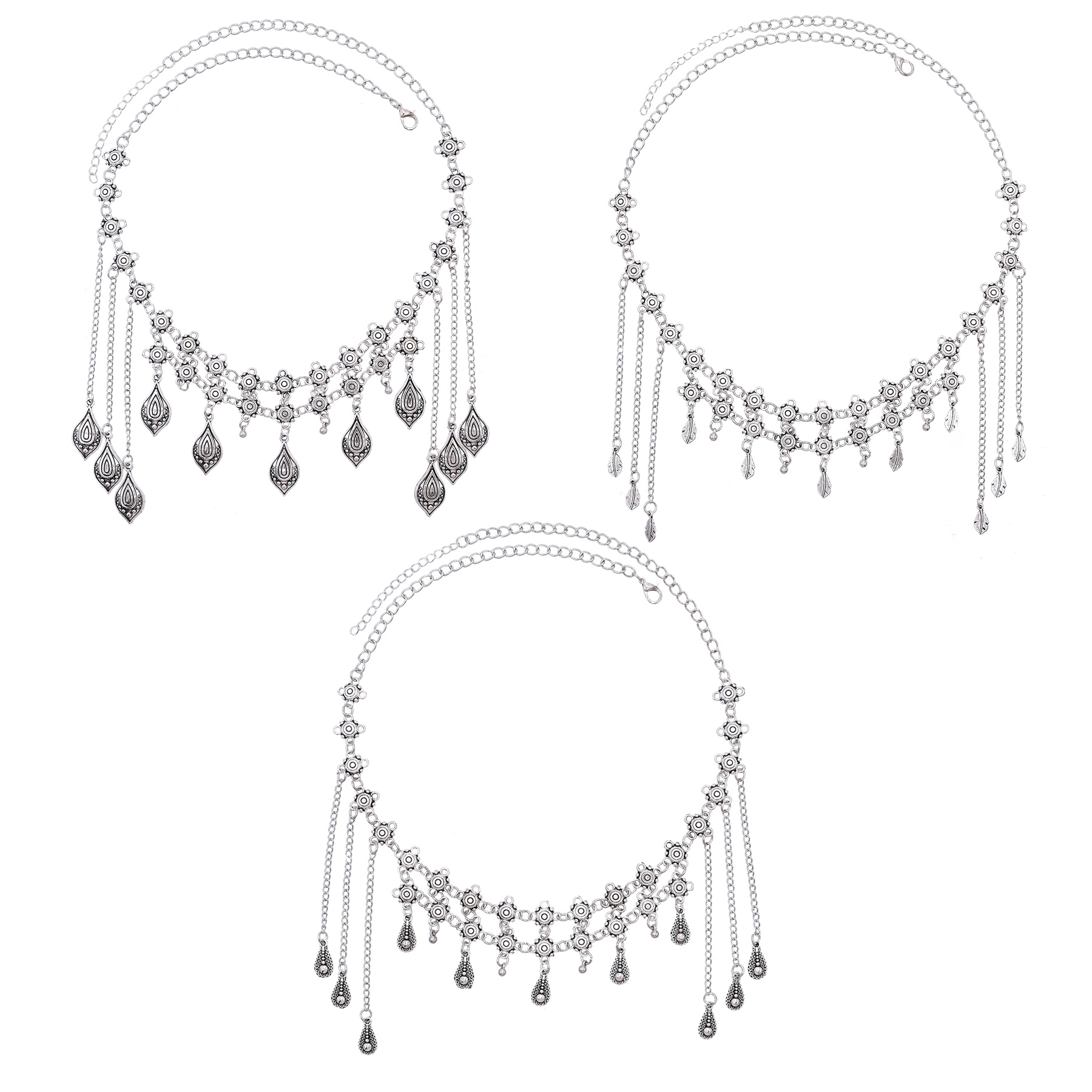 Women Accessories Nepal - 빈티지 은빛 합금 롱 체인 리프