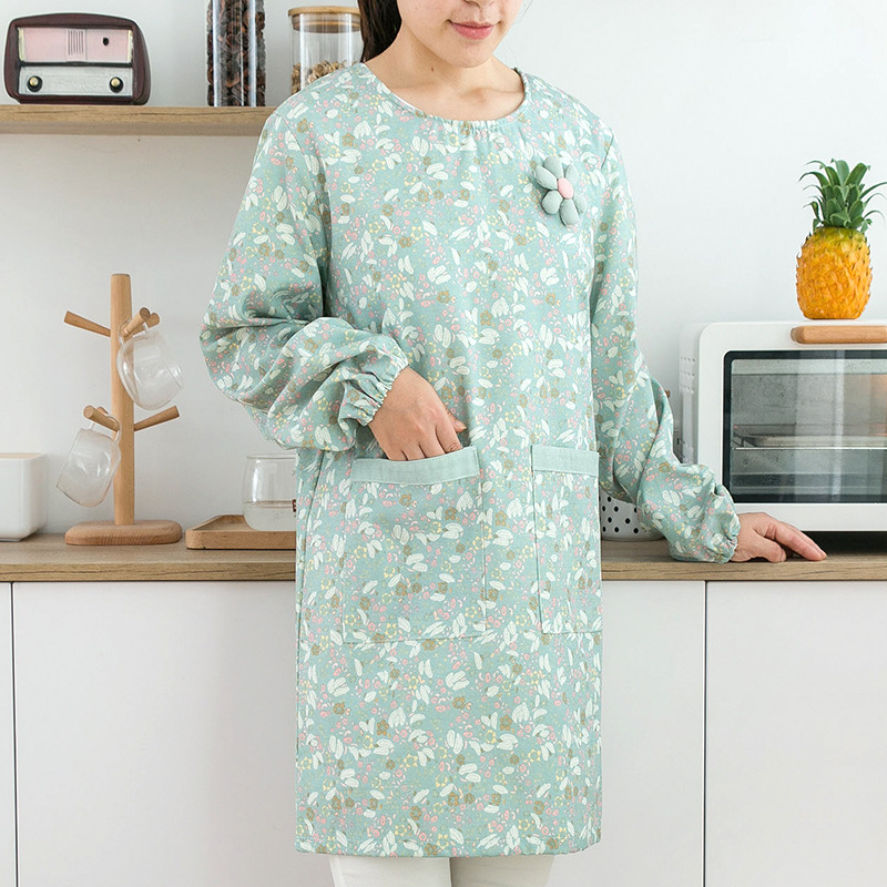 Women Kitchen Accessories - 여성용 면 긴팔 앞치마 방수 방유