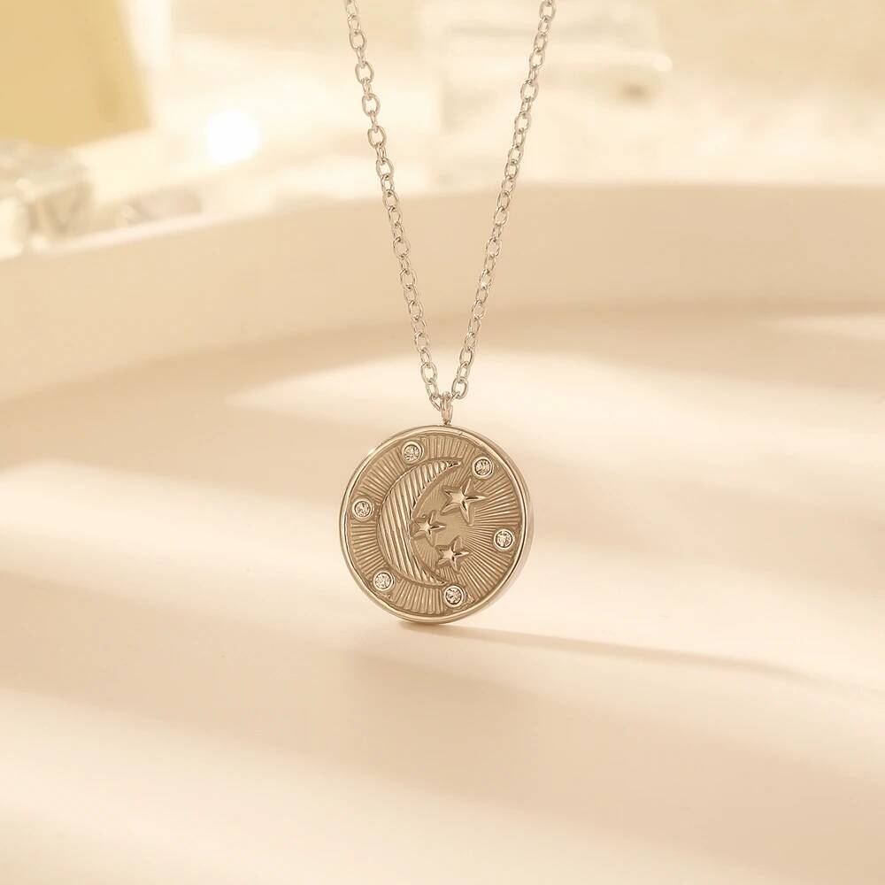 Coin Necklace Delicate - 스테인리스 스틸 여성용 섬세한 큐빅 지르코니아