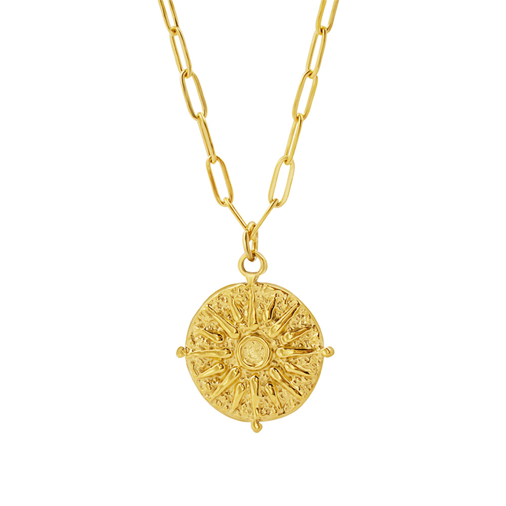 Coin Necklace Delicate - 스테인레스 스틸 라운드 썬 코인 디스크