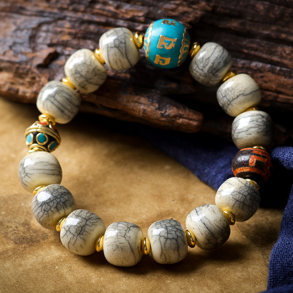 Women Accessories Nepal - 깨진 야크 뼈 배럴 비즈 팔찌,