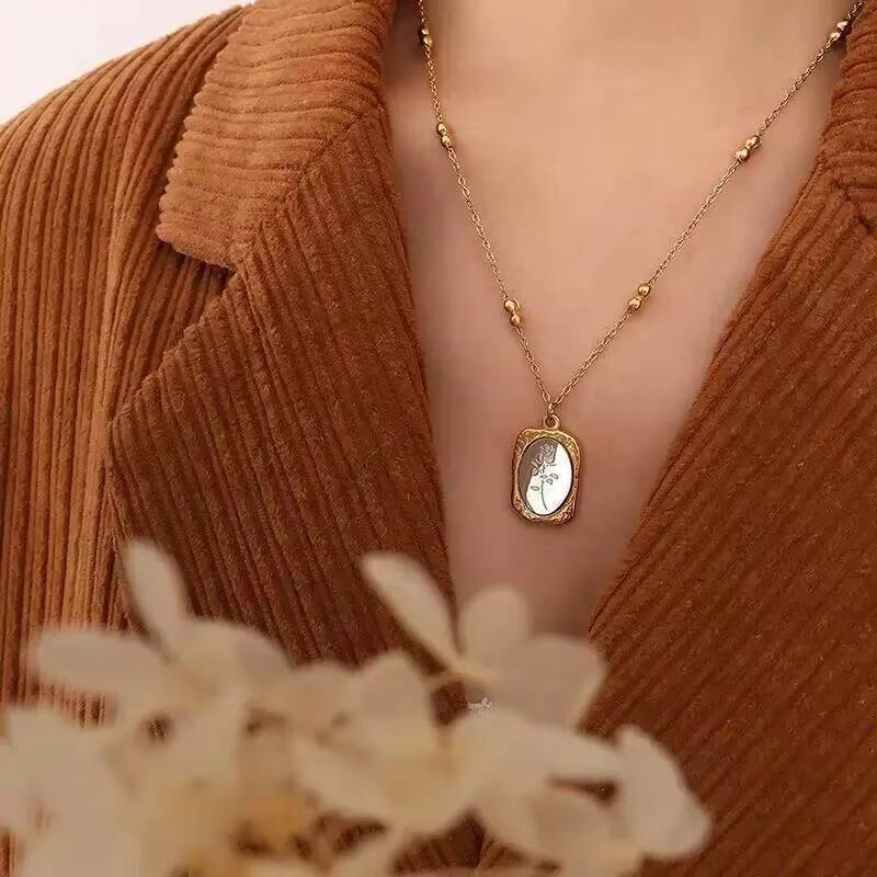 Coin Necklace Delicate - 스테인리스 스틸 패션 장미꽃 섬세한 여성용