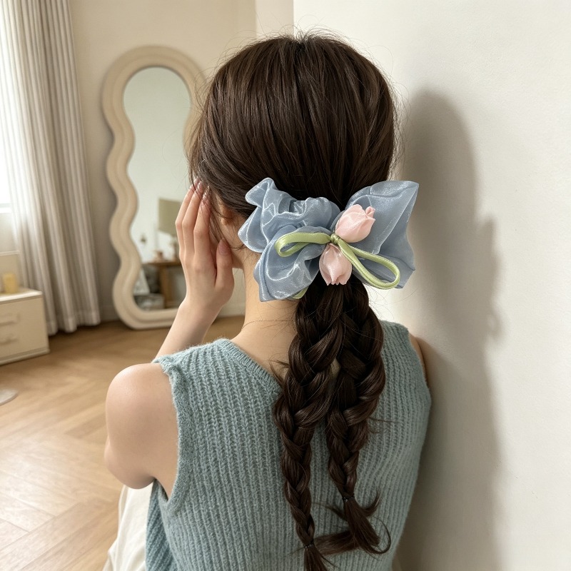 한국산 튤립 탄성 스크런치 – 번/포니테일용 헤어 타이 - Women Accessories Photos 리뷰 및 가격