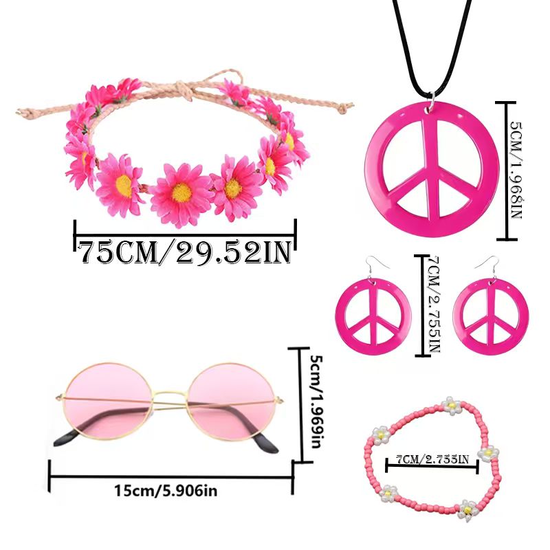PESENAR 히피 의상 액세서리 세트, 보헤미안 평화 - Women'S Accessories In The 70S 리뷰 및 가격