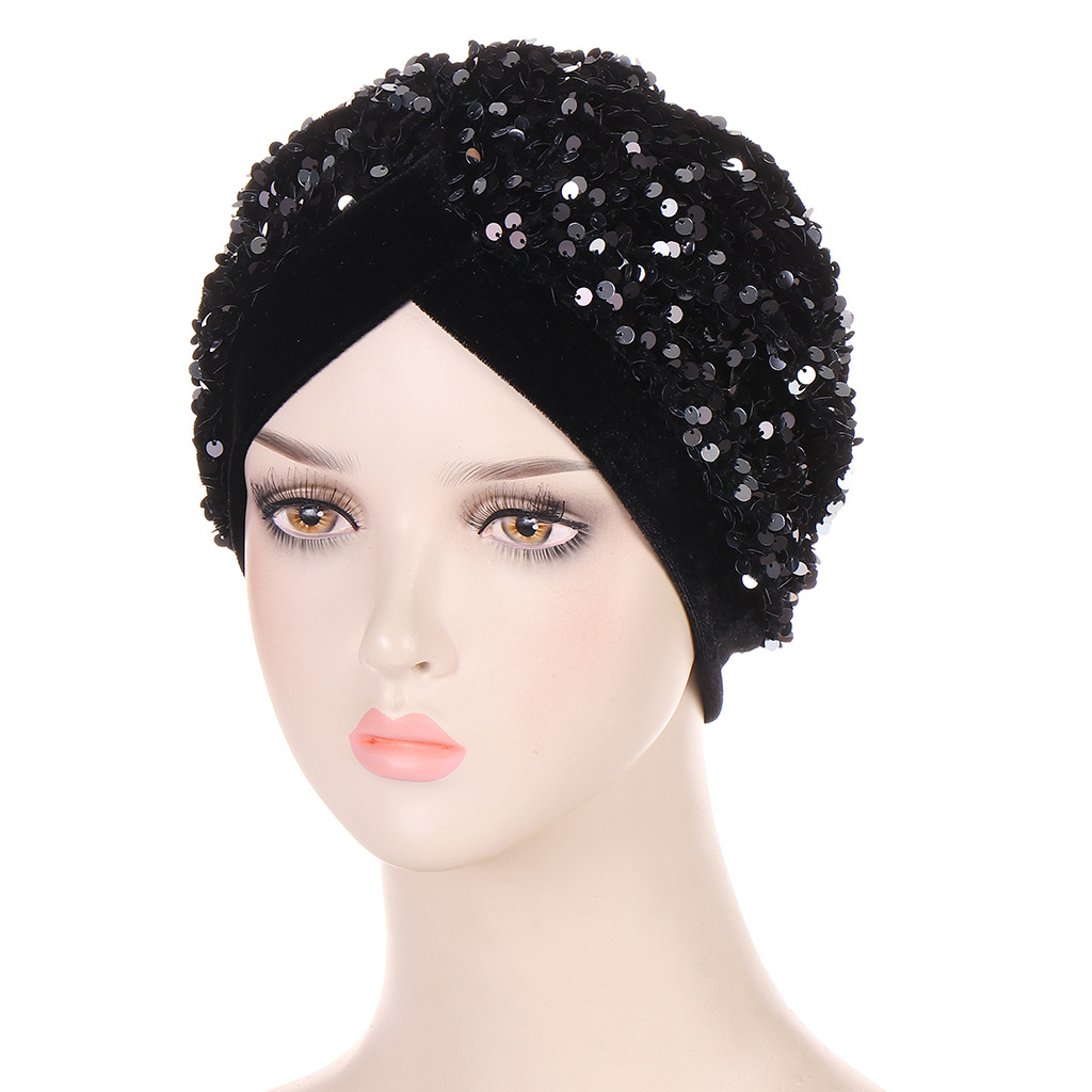 반짝이 장식 조각 벨벳 터번 모자 여성용 이슬람 머리  - Women Accessories India 리뷰 및 가격