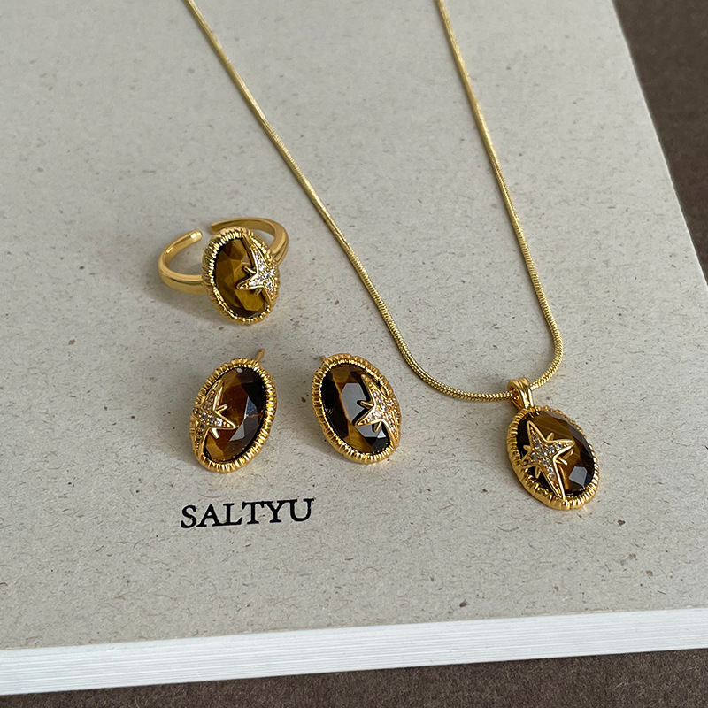 미나르 섬세한 천연석 타이거 아이즈 타원형 코인 CZ  - Coin Necklace Delicate 리뷰 및 가격