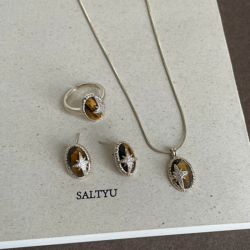 미나르 섬세한 천연석 타이거 아이즈 타원형 코인 CZ  - Coin Necklace Delicate 리뷰 및 가격