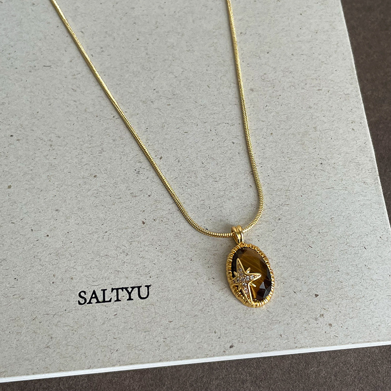 미나르 섬세한 천연석 타이거 아이즈 타원형 코인 CZ  - Coin Necklace Delicate 리뷰 및 가격