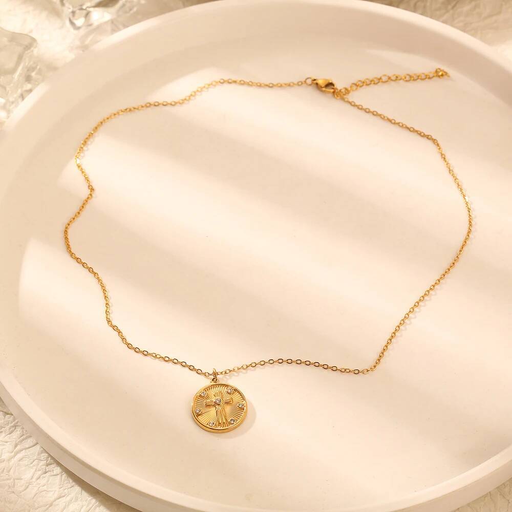여성용 섬세한 동전 모양 지르콘 스톤 십자가 펜던트 목 - Coin Necklace Delicate 리뷰 및 가격