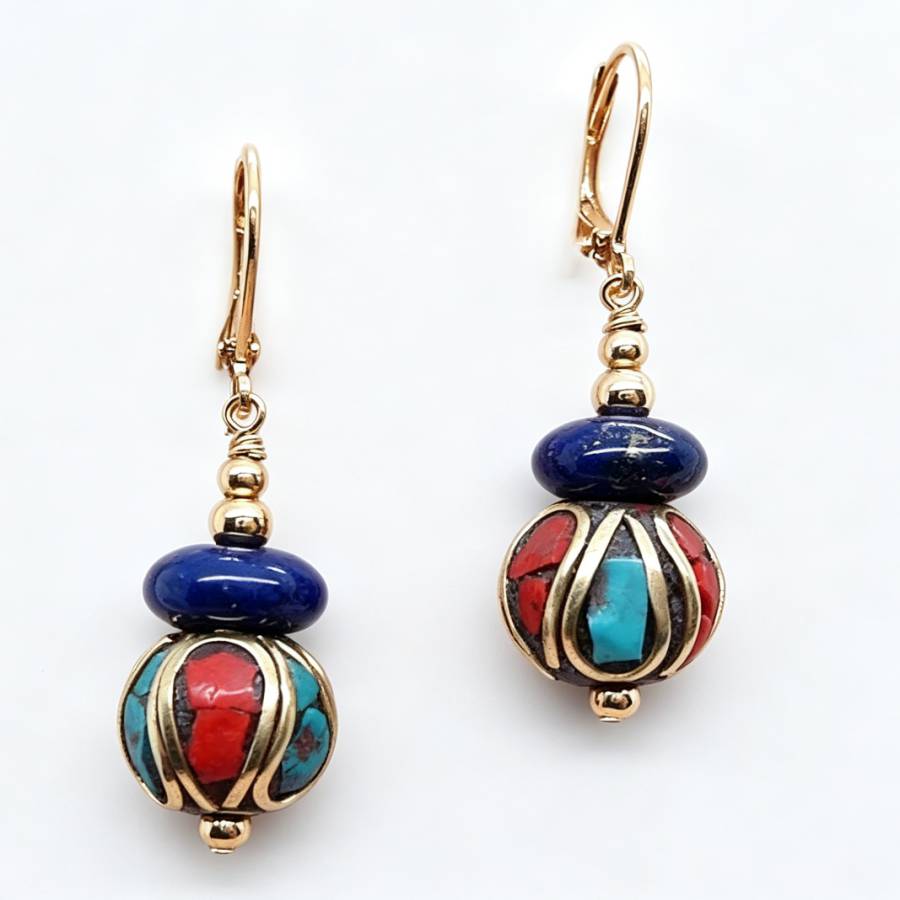 네팔산 수제 블루 라피스 라줄리 골드 귀걸이 액세서리  - Women Accessories Nepal 리뷰 및 가격