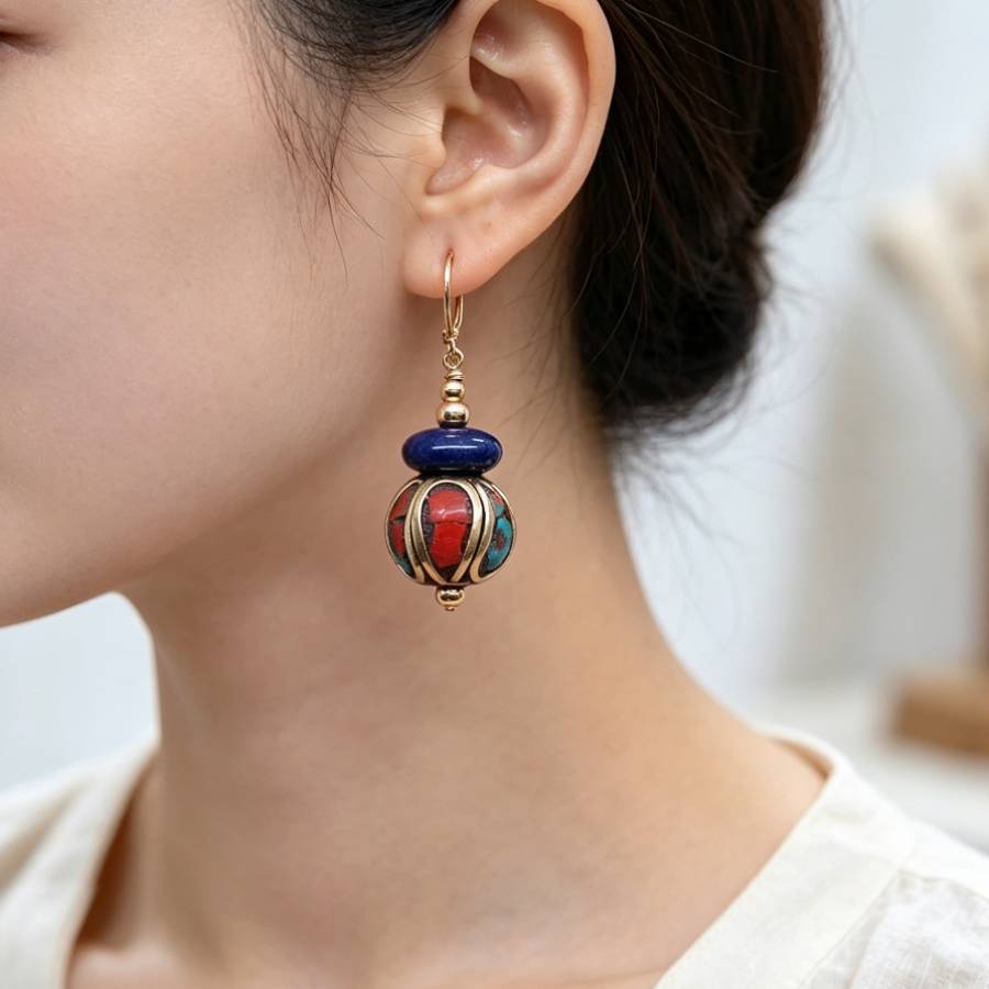 네팔산 수제 블루 라피스 라줄리 골드 귀걸이 액세서리  - Women Accessories Nepal 리뷰 및 가격
