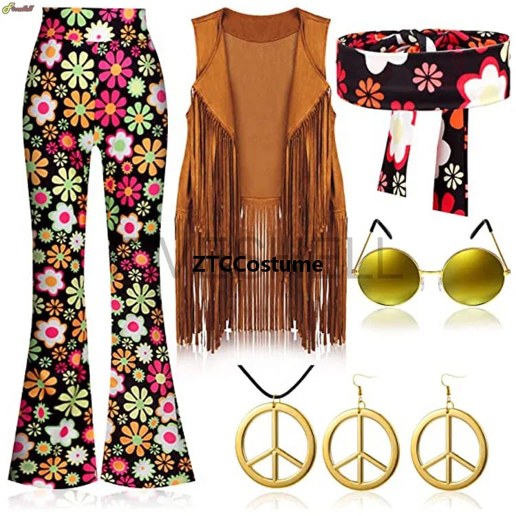 히피 의상 여성 60년대 70년대 평화 사랑 파티 의상 - Women'S Accessories In The 70S 리뷰 및 가격