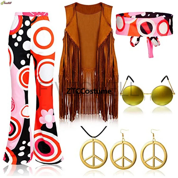 히피 의상 여성 60년대 70년대 평화 사랑 파티 의상 - Women'S Accessories In The 70S 리뷰 및 가격