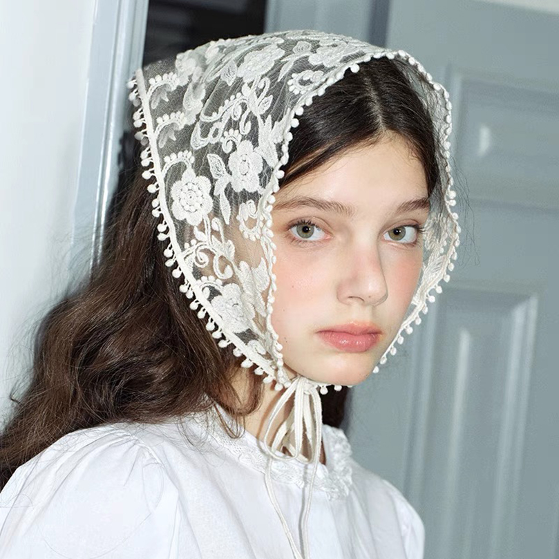 흰색 짠 꽃 레이스 헤어 스카프 랩 여성 레트로 삼각형 - Women Accessories Photos 리뷰 및 가격
