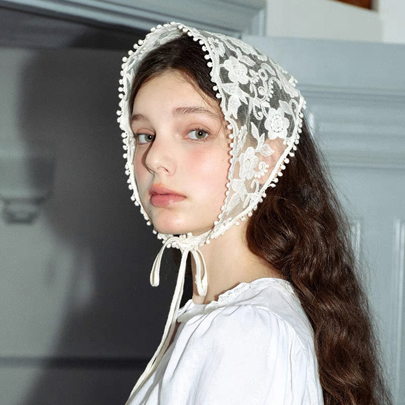 흰색 짠 꽃 레이스 헤어 스카프 랩 여성 레트로 삼각형 - Women Accessories Photos 리뷰 및 가격