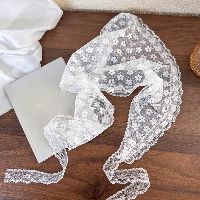 흰색 짠 꽃 레이스 헤어 스카프 랩 여성 레트로 삼각형 - Women Accessories Photos 리뷰 및 가격