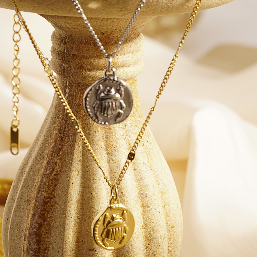 스테인리스 스틸 여성용 섬세한 금도금 스카라브 곤충 코 - Coin Necklace Delicate 리뷰 및 가격