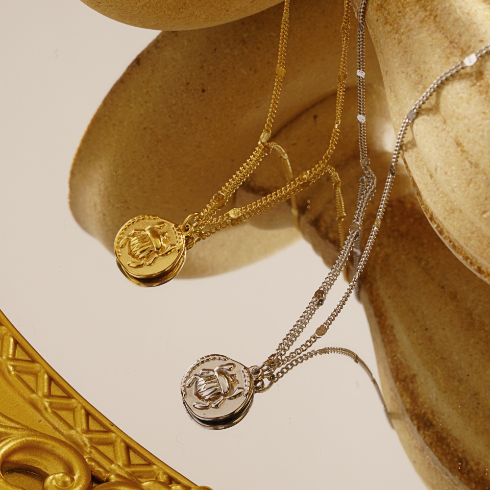 스테인리스 스틸 여성용 섬세한 금도금 스카라브 곤충 코 - Coin Necklace Delicate 리뷰 및 가격