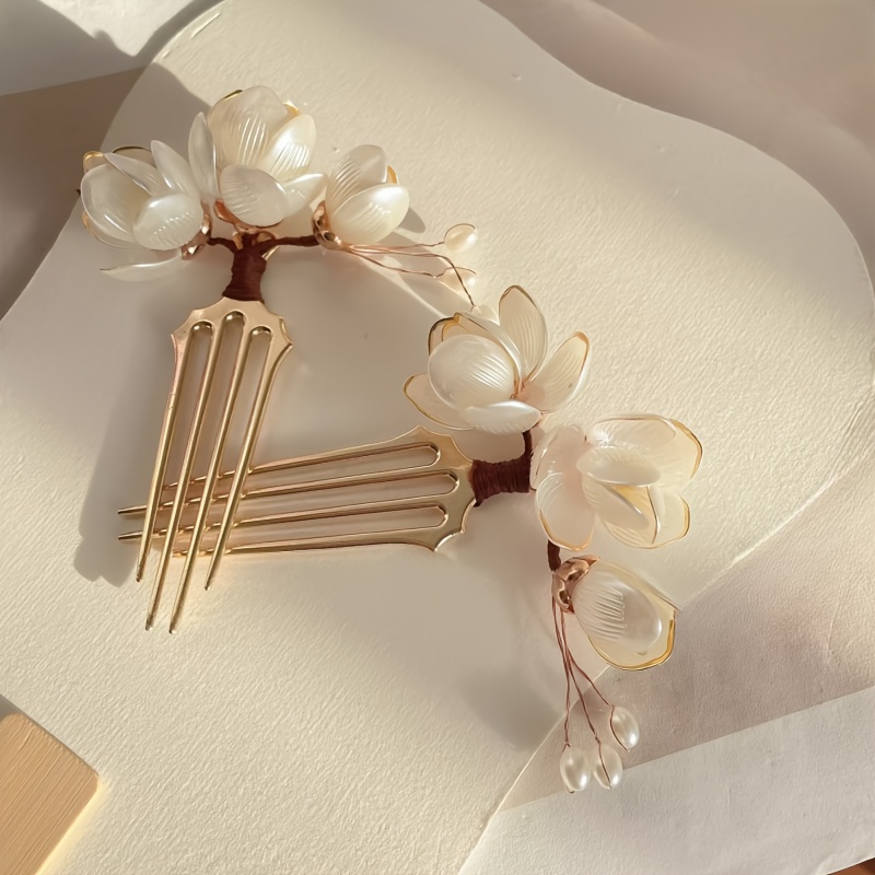 중국 스타일 쉘 목련꽃 헤어 빗 진주 태슬 장식 빈티지 - Women Accessories Photos 리뷰 및 가격